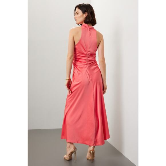 A.L.C. Pink Red Mock Neck Ruched Detailing Sleeveless Inez Cocktail Dress Size 2 - Picture 3 of 16
